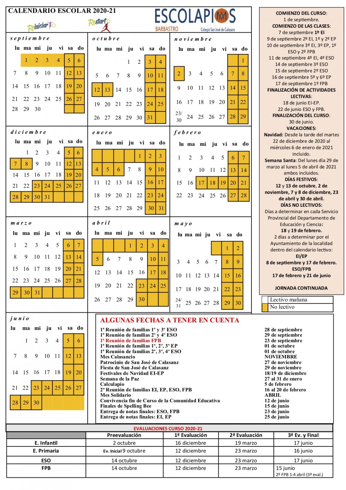 Calendario Escolar Colegio Escolapios Barbastro calendario escolar escolapios