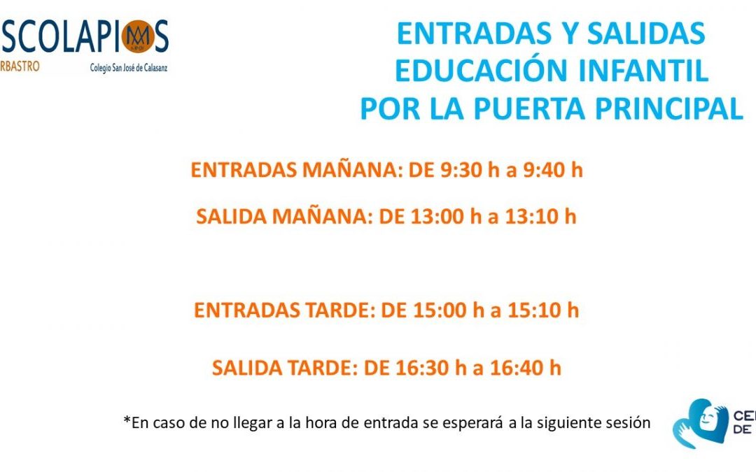 HORARIO EDUCACIÓN INFANTIL Y PRIMARIA DESDE EL 20 DE SEPTIEMBRE